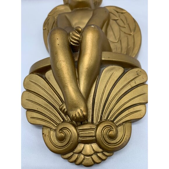 2 PC Gold Chalkware Angel 8"x4" Wall Hanging MCM - Picture 5 of 6
